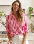 Silvio Untuckable Button Up Shirt Pink Red Stripe Tops - Button Down Frank & Eileen