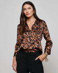 Dani Silk Blouse Brown Multi Amur Leopard Tops - Button Down L'Agence