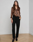 Dani Silk Blouse Brown Multi Amur Leopard Tops - Button Down L'Agence