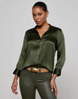 Dani Silk Blouse Deep Olive Tops - Button Down L'Agence