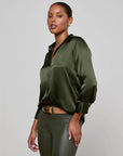 Dani Silk Blouse Deep Olive Tops - Button Down L'Agence