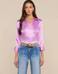 Dani 3/4 Sleeve Silk Blouse Vivid Violet Tops - Button Down L'Agence