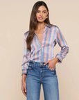 Dani 3/4 Sleeve Silk Blouse Blue/Red Stripe Tops - Button Down L'Agence