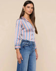 Dani 3/4 Sleeve Silk Blouse Blue/Red Stripe Tops - Button Down L'Agence