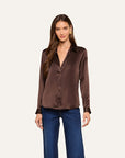 Tyler Long Sleeve Silk Blouse Dark Java Tops - Blouses L'Agence