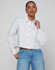 Cosette Crop Hi Low Shirt White Gold Wax Stamp Tops - Button Down L'Agence