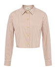 Cosette Crop Button-Down Shirt Cappuccino/Ivory Uneven Stripe Tops - Button Down L'Agence