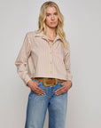 Cosette Crop Button-Down Shirt Cappuccino/Ivory Uneven Stripe Tops - Button Down L'Agence