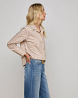 Cosette Crop Button-Down Shirt Cappuccino/Ivory Uneven Stripe Tops - Button Down L'Agence