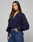 Kiera Trim Blouse Midnight Tops - Button Down L'Agence