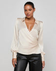 Bernice Satin Wrap Blouse Champagne Tops - Blouses L'Agence