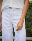 Limerick Wide Leg Carpenter Pant Navy White Stripe Pants - Trousers Frank & Eileen