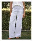 Limerick Wide Leg Carpenter Pant Navy White Stripe Pants - Trousers Frank & Eileen