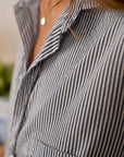 Eileen Relaxed Button-Up Shirt Navy/White/Silver Stripe Tops - Button Down Frank & Eileen