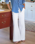 The Italian Wide Leg Chino Pant Performance Linen White Denim - Flare & Wide Leg Frank & Eileen