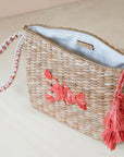 Mini Woven Pouch with Wristlet and Embroidered Lobster