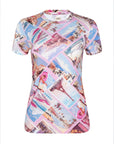 Ressi Fitted Crew Tee Postcard Print Light Pink Tops - Tees L'Agence