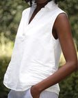 Olivia Popover Tank Tattered Denim White Tops - Tanks Frank & Eileen