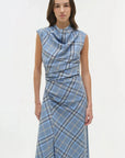 Burke Draped Midi Dress Horizon Plaid Dresses - Midi Simkhai