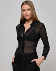 Indiana Fitted Mesh Blouse Tops - Button Down L'Agence