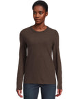 Long Sleeve Bias Crewneck Espresso Tops - Tees Lilla P