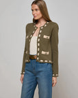 Astor Contrast Trim Cardigan Army/Biscuit Sweater - Cardigans L'Agence