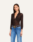 Carine Pointelle Collared Sweater Coffee Bean Sweater - Polo L'Agence