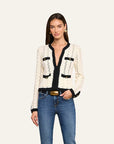 Zephyra Pointelle Knit Cardigan Ivory/Black Sweater - Cardigans L'Agence