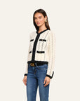 Zephyra Pointelle Knit Cardigan Ivory/Black Sweater - Cardigans L'Agence