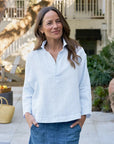 Gabi Popover Shirt Linen French Blue Tops - Blouses Frank & Eileen