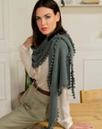 Pom Pom Triangle Wrap Moss Scarves Alpine Cashmere