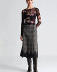 Allie Skirt Keighley Plaid Grey Skirts - Midi Cara Cara