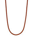 Brown rope-style necklace on a white background