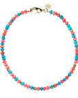 Gumdrop Beaded Necklace Coral and Turquoise Mix Earrings Jane Win