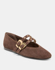 Baylee Grommet Ballet Flat Dark Brown Perforated Suede Flats - Ballet Dolce Vita