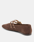 Baylee Grommet Ballet Flat Dark Brown Perforated Suede Flats - Ballet Dolce Vita