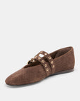 Baylee Grommet Ballet Flat Dark Brown Perforated Suede Flats - Ballet Dolce Vita