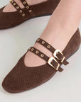 Baylee Grommet Ballet Flat Dark Brown Perforated Suede Flats - Ballet Dolce Vita