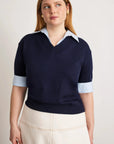 Esme Sweater Top Maritime Blue/Oxford Sweater - V-Neck Tanya Taylor
