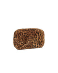 Leopard print makeup bag on a light gray background