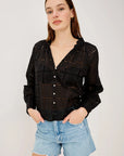 Francine Top Grid Embroidery Black Tops - Blouses Rails