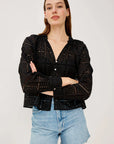 Francine Top Grid Embroidery Black Tops - Blouses Rails