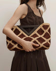 Crochet Raffia Vesper Bag Espresso Clutch Veronica Beard