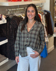 Eileen Relaxed Button Up Shirt Brown Yellow Red Grid