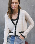 Pointelle V-Neck Cardigan Saddle Stitching Sand Sweater - Cardigans Autumn Cashmere