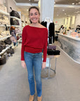 Lavina Draped Off Shoulder Sweater Lipstick