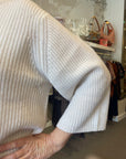 Elbow Sleeve Shaker Crew Chalk Sweater - Crewneck Autumn Cashmere