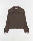 Natalia Collared Fringe Sweater Mushroom Melange Sweater - Polo Simkhai