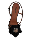 Jazmin Mule Flower Kitten Heel Black Sandals - Heeled Sandals Lola Cruz