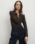 Kearney Ribbed Long Sleeve Tee Dark Umber Tops - Tees Veronica Beard